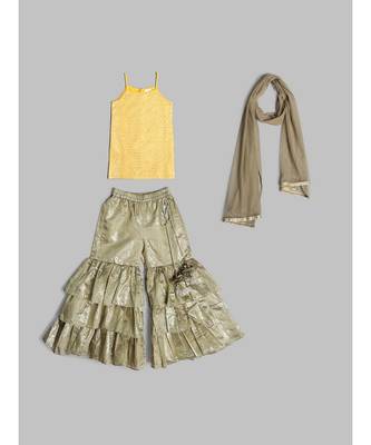 Gorgeous Yellow and Khaki Sharara Set for Girls with Dupatta 6