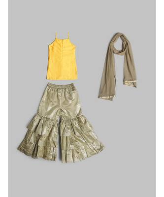 Gorgeous Yellow and Khaki Sharara Set for Girls with Dupatta 7