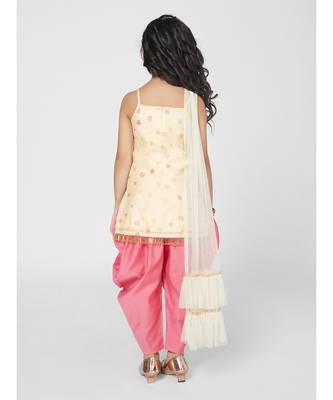 Duxe Cream and Pink Dhoti Set with Dupatta 3