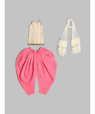 Duxe Cream and Pink Dhoti Set with Dupatta 7