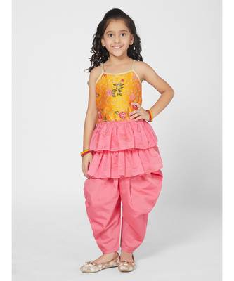 Trendy Yellow and Pink Dhoti Set with Dupatta for Girls 1