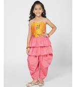 Trendy Yellow and Pink Dhoti Set with Dupatta for Girls