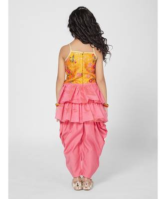 Trendy Yellow and Pink Dhoti Set with Dupatta for Girls 3