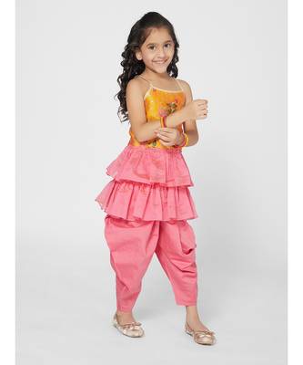 Trendy Yellow and Pink Dhoti Set with Dupatta for Girls 5
