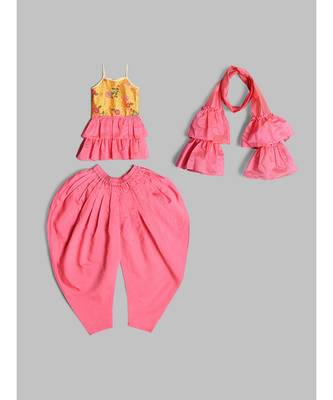 Trendy Yellow and Pink Dhoti Set with Dupatta for Girls 6