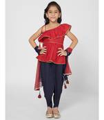 Chic Red and Navy Blue Dhoti Set with Dupatta for Girls
