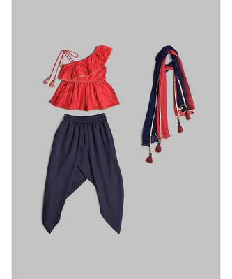 Chic Red and Navy Blue Dhoti Set with Dupatta for Girls 6