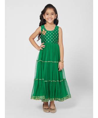 Beautiful Green Sleeveless Party Gown for Girls 1