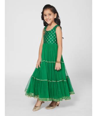 Beautiful Green Sleeveless Party Gown for Girls 2