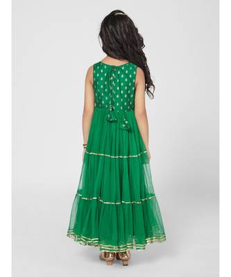 Beautiful Green Sleeveless Party Gown for Girls 3