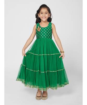 Beautiful Green Sleeveless Party Gown for Girls 5