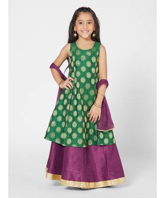 Beautiful Green and Purple Lehenga Choli for Girls with Dupatta 1