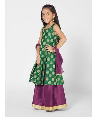 Beautiful Green and Purple Lehenga Choli for Girls with Dupatta 2