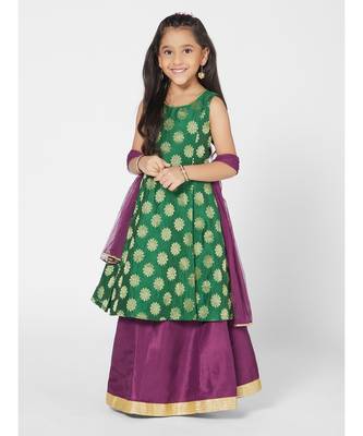Beautiful Green and Purple Lehenga Choli for Girls with Dupatta 5