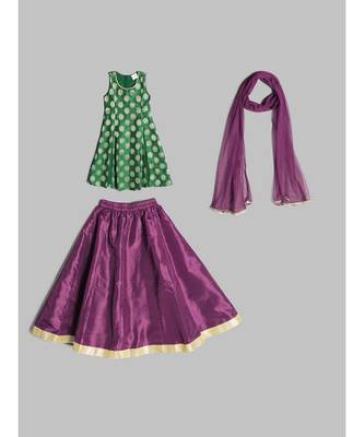 Beautiful Green and Purple Lehenga Choli for Girls with Dupatta 6