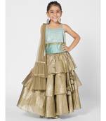 Stunning Blue and Khaki Sleeveless Lehenga Choli Set for Girls with Dupatta