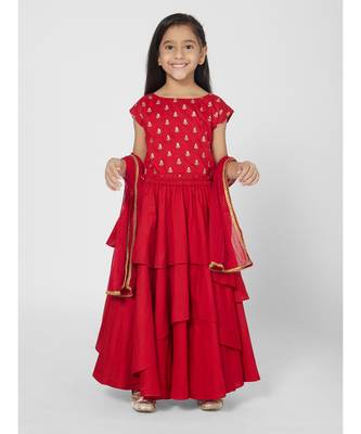 Stunning Girls Red Lehenga Choli Set with Dupatta 1