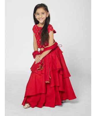 Stunning Girls Red Lehenga Choli Set with Dupatta 5