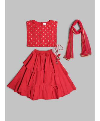 Stunning Girls Red Lehenga Choli Set with Dupatta 6