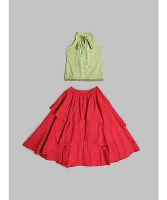 Gorgeous Olive and Red Lehenga Choli Party Set for Girls 6