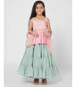 Trendy Pink and Green Lehenga Choli set with Dupatta for Girls