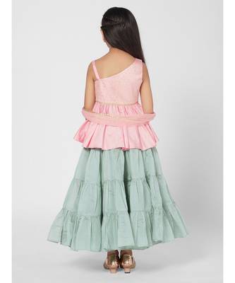Trendy Pink and Green Lehenga Choli set with Dupatta for Girls 3