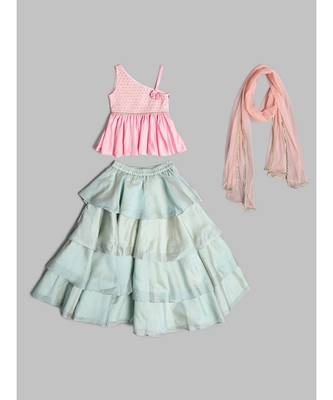 Trendy Pink and Green Lehenga Choli set with Dupatta for Girls 6