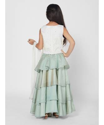 Stunning Girl White and Green Lehenga Choli Set with Dupatta 3