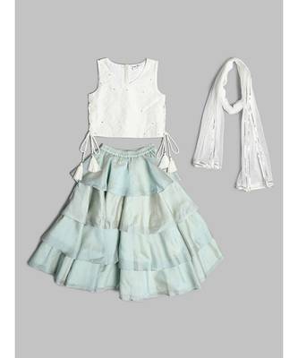 Stunning Girl White and Green Lehenga Choli Set with Dupatta 6