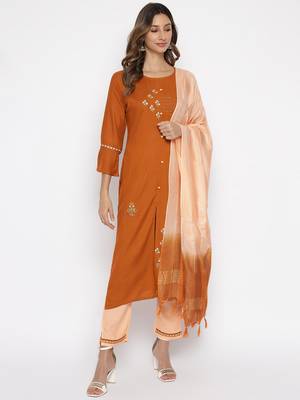 Orange embroidered rayon salwar 1
