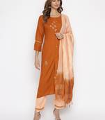 Orange embroidered rayon salwar