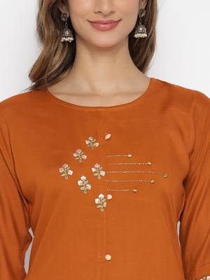 Orange embroidered rayon salwar 3