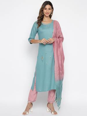 Blue embroidered rayon salwar 1