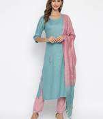 Blue embroidered rayon salwar