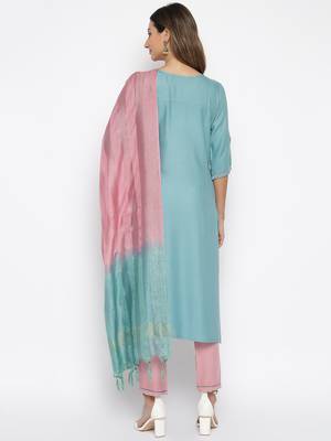 Blue embroidered rayon salwar 2