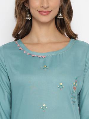 Blue embroidered rayon salwar 3