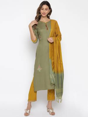 Green embroidered rayon salwar 1