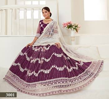 Wine embroidered net semi stitched lehenga 2
