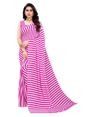  pink printed georgette saree with blouse 1