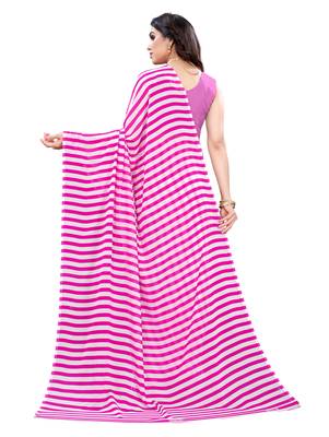   pink printed georgette saree with blouse 3