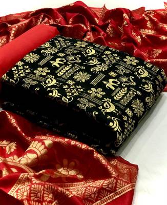  Black Banarasi silk Unstitched dress material 1