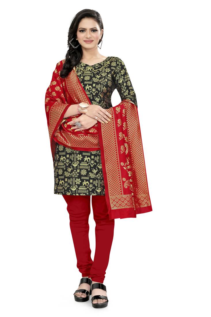  Black Banarasi silk Unstitched dress material