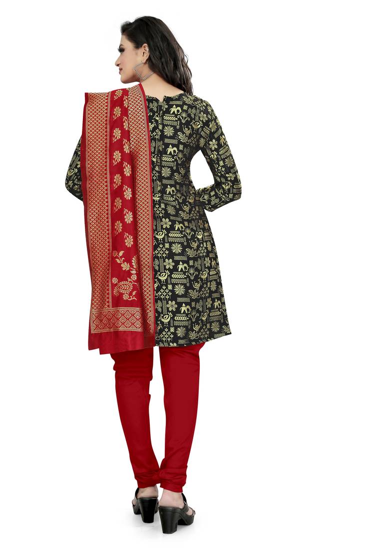  Black Banarasi silk Unstitched dress material