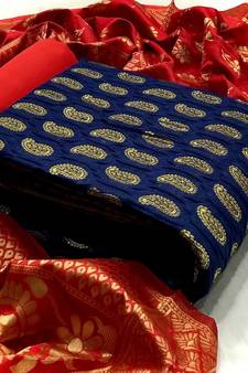  Blue Banarasi silk Unstitched dress material