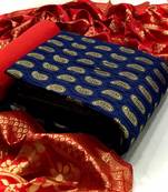  Blue Banarasi silk Unstitched dress material