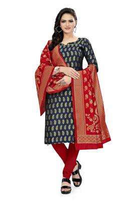  Blue Banarasi silk Unstitched dress material 2