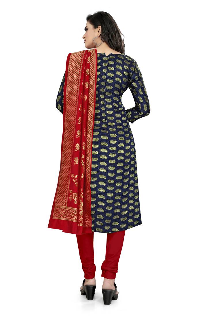  Blue Banarasi silk Unstitched dress material