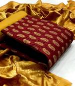  Maroon Banarasi silk Unstitched dress material