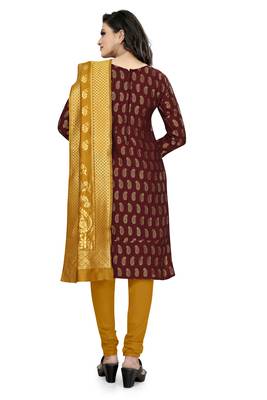  Maroon Banarasi silk Unstitched dress material 3