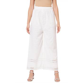 White embroidered cotton palazzo-pants 1